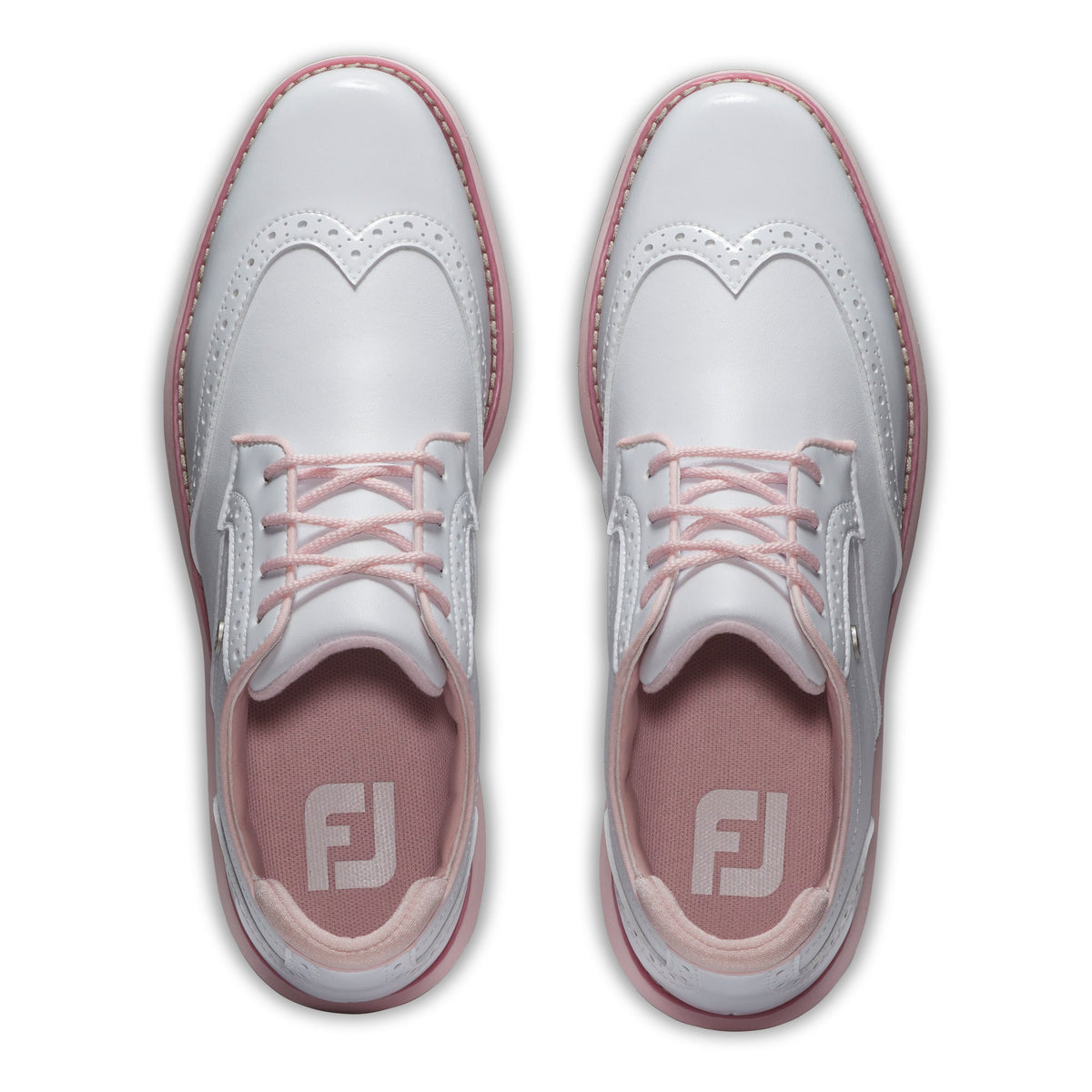 FOOTJOY WOMEN'S TRADITIONS WING TIP -- WHITE/PINK